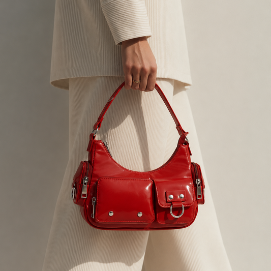 Glossy shoulder bag-Red