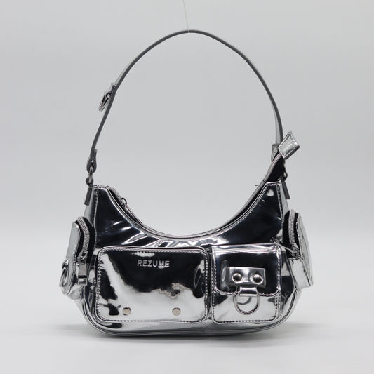 Glossy shoulder bag -Silver