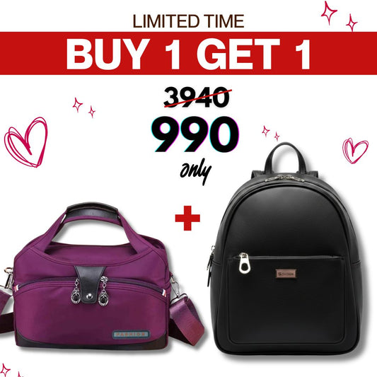 Black BackPack + Purple Oxford Bag