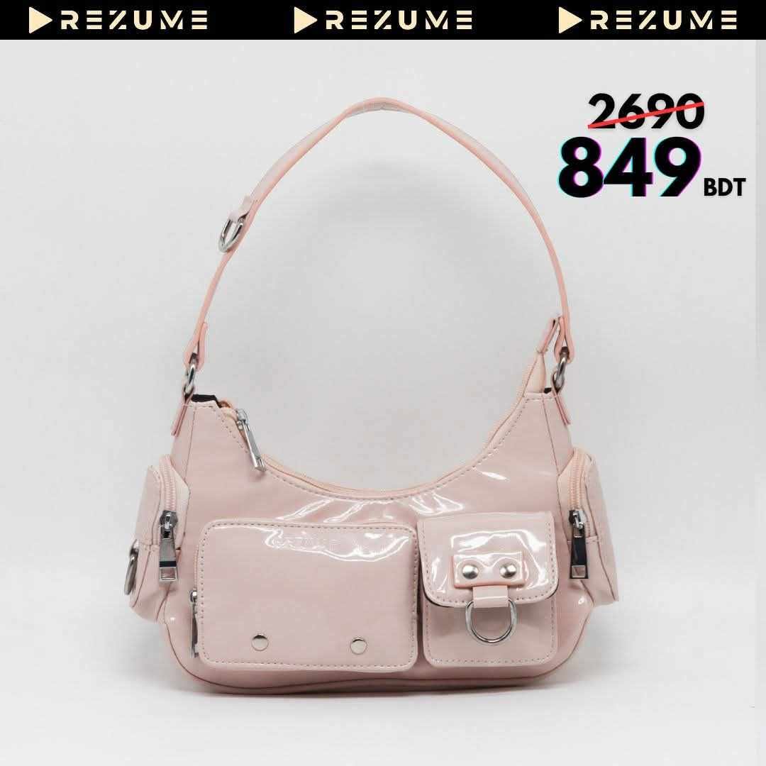 Glossy shoulder bag-Beige