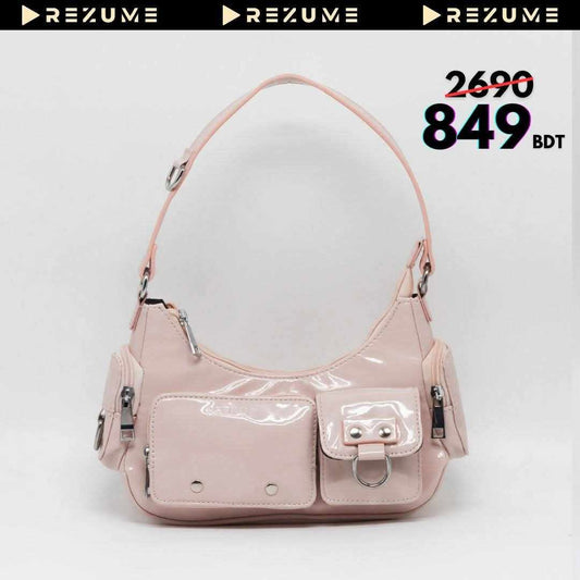 Glossy shoulder bag-Beige
