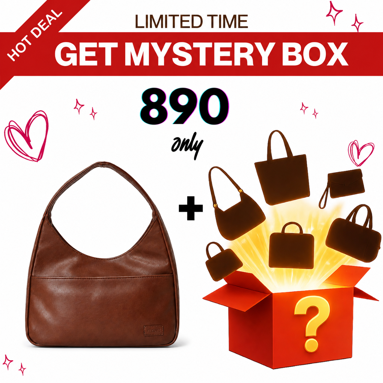 Retro Shoulder Bag - Mocha Brown + Mystery Box
