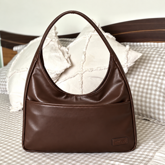 Retro Casual PU Leather Commuter Shoulder Bag -glossy Chocolate