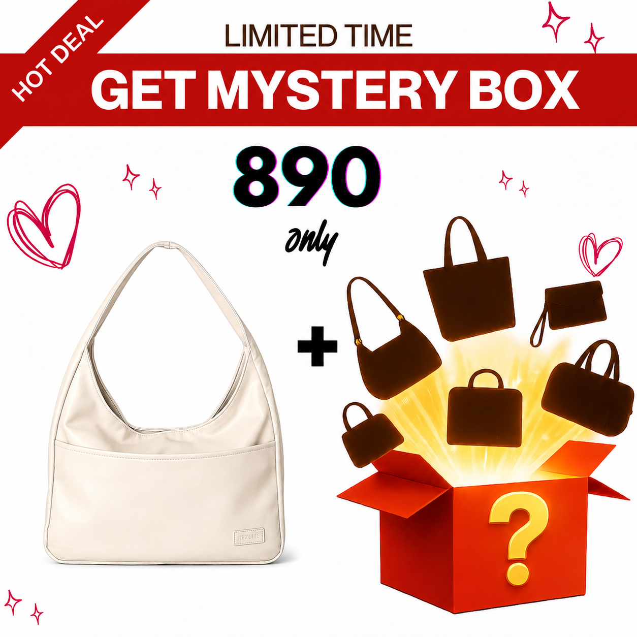 Retro Shoulder Bag - White + Mystery Box
