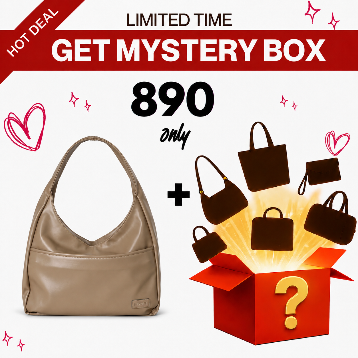 Retro Shoulder Bag - Beige + Mystery Box
