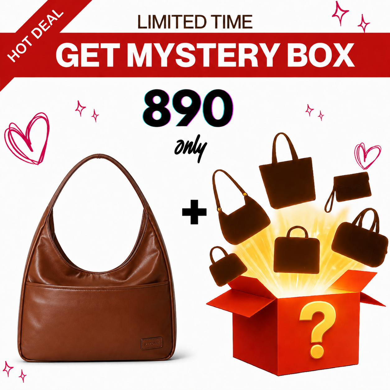 Retro Shoulder Bag- Chestnut Brown + Mystery box
