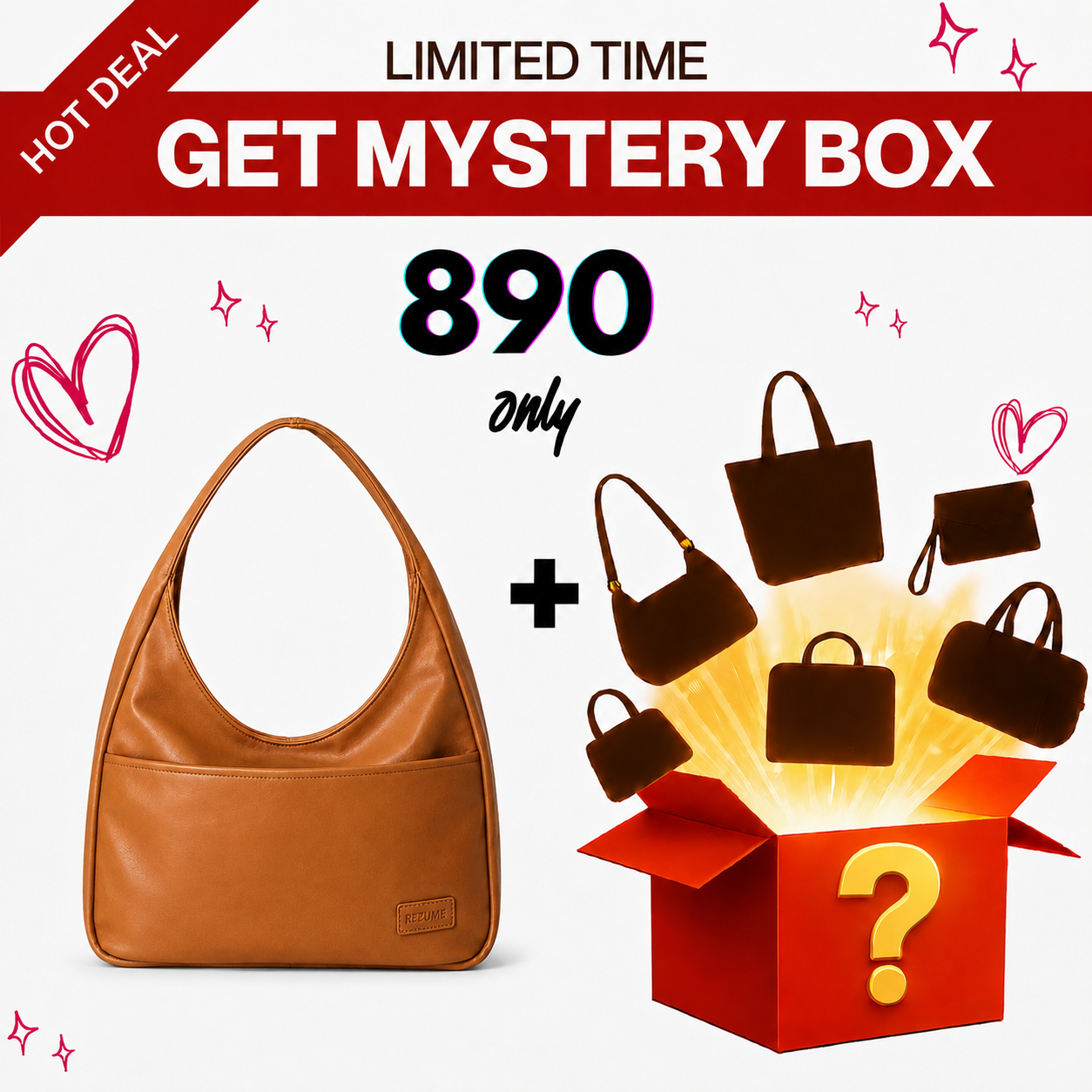 Retro Shoulder Bag - Cinnamon Brown + Mystery Box