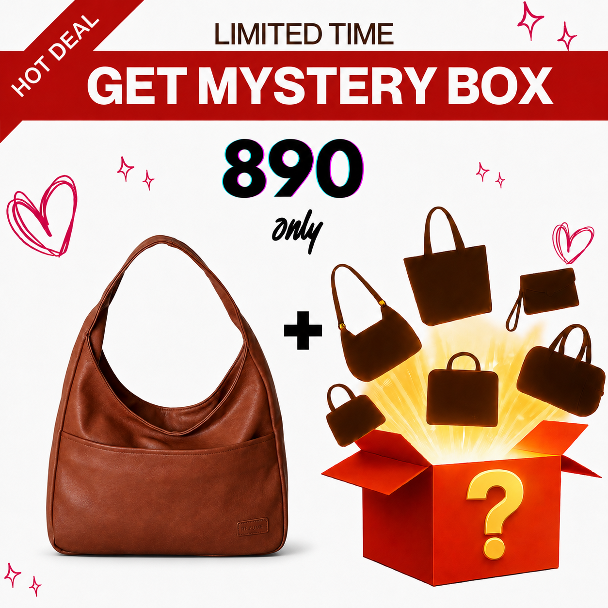 Retro Shoulder Bag - Rust Brown+ Mystery Box