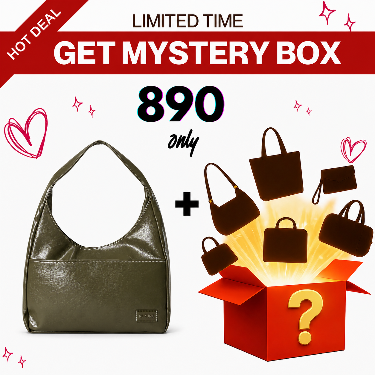 Retro Shoulder Bag - Olive + Mystery Box