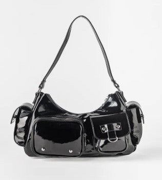 Glossy shoulder bag -Black