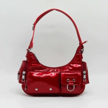Glossy shoulder bag -Maroon